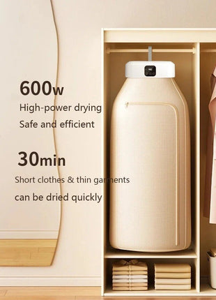 Portable Clothes Dryer 600W ABS – Fast Drying with UV & Timer – White