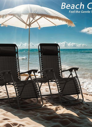 Outdoor Folding Reclining Lounge Chair 110×68×65 cm – Steel/Textilene – Adjustable Headrest & Cup‑Holder Tray – Multiple Colours