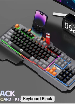 Gaming Keyboard USB Wired Full-Size with Rainbow LED Backlight, Metal Frame, Suspended Keycaps, Wrist Rest