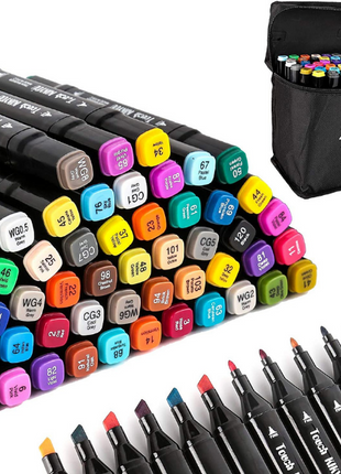 Dual Tip Alcohol Art Markers Set – 48 or 80 Assorted Colours with Carry Case Markers