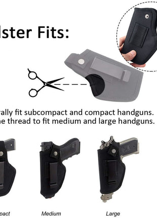 Concealed Waistband Gun Holster 14×7.5cm – Nylon – Left & Right Hand – Quick Access – Black