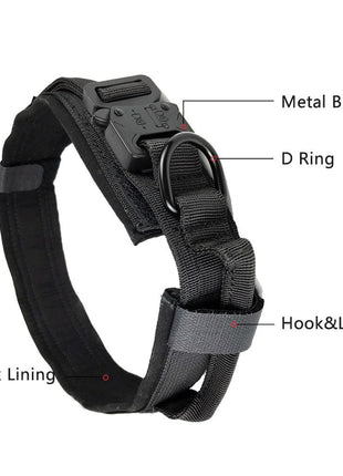 Tactical Dog Collar Large 45–66 cm Nylon – Padded Quick-Release Buckle & Handle – Black