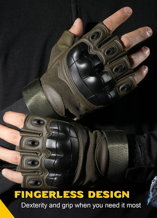 Half-Finger Hard Knuckle Outdoor Sports Gloves, Breathable Adjustable Tactical Riding Gloves -Green