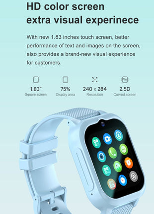 Kids 4G Smartwatch with GPS Tracker, 1.83" HD Screen, SOS, Waterproof, Video Call – Blue