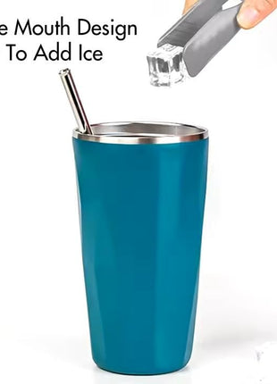 600ml Vacuum Insulated Stainless Steel Tumbler Cup with Lid & Reusable Straw- Blue
