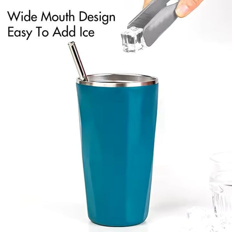 600ml Vacuum Insulated Stainless Steel Tumbler Cup with Lid & Reusable Straw- Blue