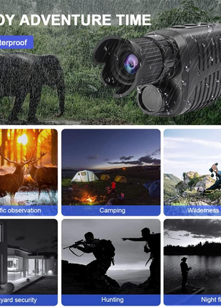 Digital Night Vision Monocular 1080p 5x Zoom with IR LED – 984ft Range, 1.5" Screen, IP56 Waterproof, Black