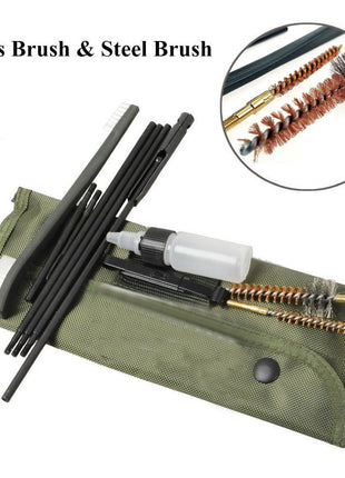 10‑Piece Rifle Cleaning Kit .22/.223/5.56 – Steel Rods, Brass & Nylon Brushes in Green Belt‑Pouch