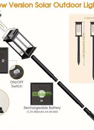 Solar Powered LED Pathway Garden Light IP65 Waterproof Auto On/Off Adjustable Height Outdoor Lawn & Patio Light