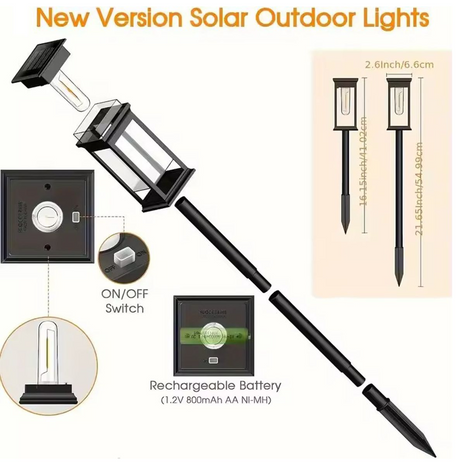 Solar Powered LED Pathway Garden Light IP65 Waterproof Auto On/Off Adjustable Height Outdoor Lawn & Patio Light