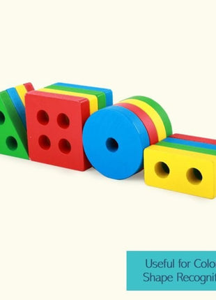 Montessori Wooden Shape Sorting Puzzle – 4-Stack Geometric Toddler Toy 12–36 Months – Water-Based Paint