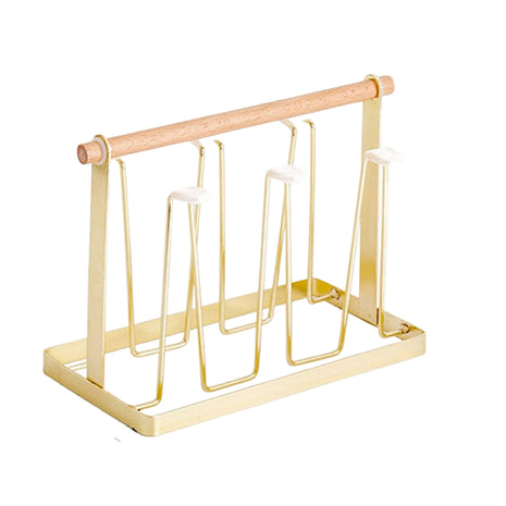 Glass Drying Rack 6-Cup Holder with Wood Handle – Metal Stand for Mugs and Tumblers