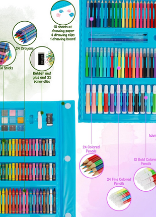 208-Piece Kids Art Set – Drawing & Painting Kit with Easel, Crayons, Pencils, Ruler, Watercolors