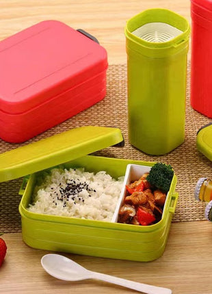 2‑Compartment Leakproof Lunchbox & Water Bottle Set – BPA‑Free PP – 19×12×6.5 cm + 7×8×8 cm – Green/Blue/Pink