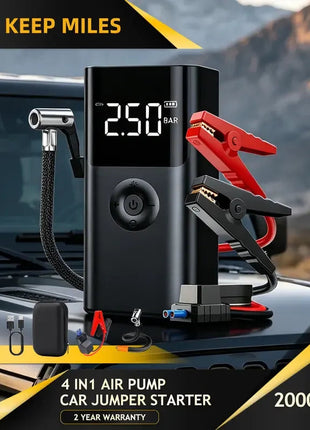 Portable Jump Starter Air Pump, ABS Plastic 12V Emergency Power Bank with Tire Pressure Display and LED Light