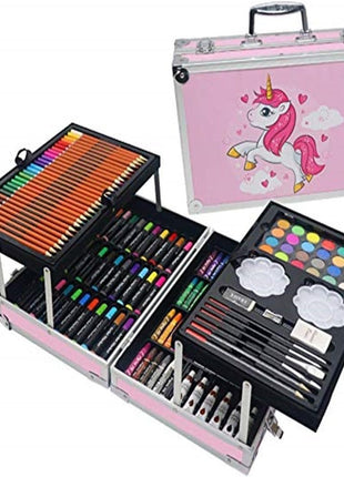 145-Piece Art Set – Unicorn Aluminum Case – Complete Drawing, Painting & Sketching Kit Pink