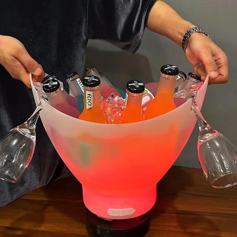 LED Speaker Ice Bucket, 7 L RGB Light-Up Party Cooler with 5 W Speaker, USB Charging, Detachable Bucket,