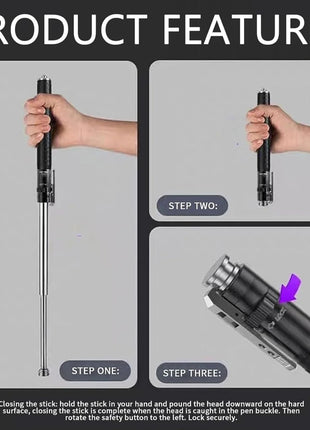 Expandable Baton 58 cm – Compact Aluminium Spring Auto-Extend – Matte Black Retractable Cane with Holster