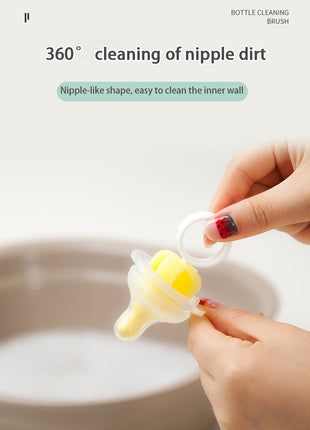5-Piece Baby Bottle Brush Set – Sponge + PP – Bottle, Nipple, Pacifier, Straw Cleaning