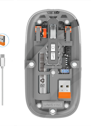 Wireless UNISYNC Tri-Mode Silent Optical Mouse – ABS – USB-C Rechargeable – 2.4GHz & Dual Bluetooth