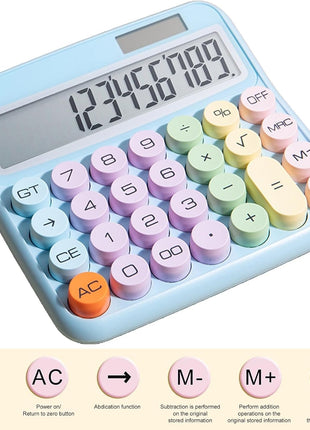 12-Digit Calculator with Pastel Typewriter Keys - ABS Plastic, AA Battery, Blue/White/Pink/Purple