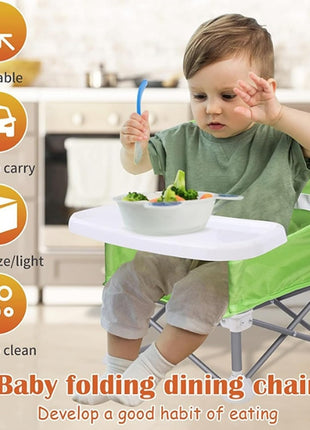 Portable Foldable Baby Chair with Detachable Tray & Safety Belt- Green Chair