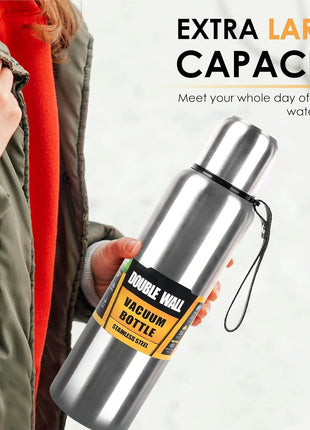 Stainless Steel Silver Insulated Vacuum Bottle Double Wall Thermal Flask for Hot and Cold Drinks