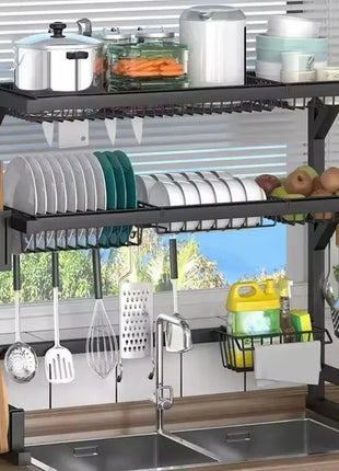 2‑Tier Over‑The‑Sink Dish Drying Rack 85 cm – Rust‑Resistant Stainless Steel, Space‑Saving Kitchen Organiser