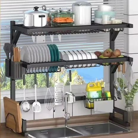 2‑Tier Over‑The‑Sink Dish Drying Rack 85 cm – Rust‑Resistant Stainless Steel, Space‑Saving Kitchen Organiser