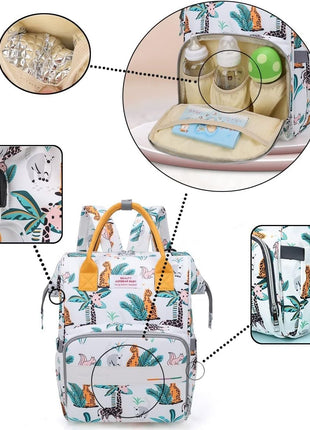 Baby Diaper Backpack 25L Waterproof – Insulated Bottle Pockets + Tissue Slot + Stroller Straps – Safari Animal Print