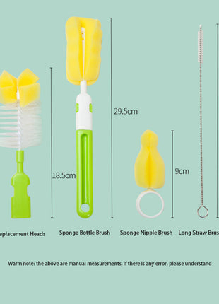 5-Piece Baby Bottle Brush Set – Sponge + PP – Bottle, Nipple, Pacifier, Straw Cleaning