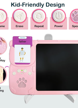 Children's LCD Handwriting Board + 112 Flash Cards – ABS Learning Tablet with Talking Reader – Drawing Toy for Kids 3–7