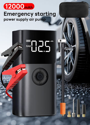 Portable Jump Starter Air Pump, ABS Plastic 12V Emergency Power Bank with Tire Pressure Display and LED Light
