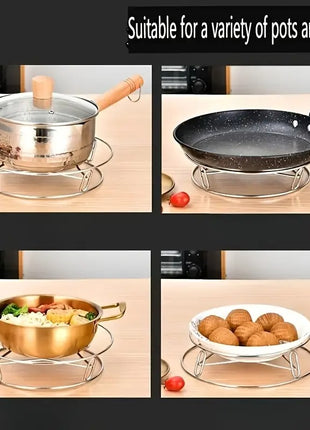 Stainless Steel Pot Stand Set – Dual-Sided Heatproof Racks 19.6cm & 26cm – Countertop Cookware Risers for Pans & Lids