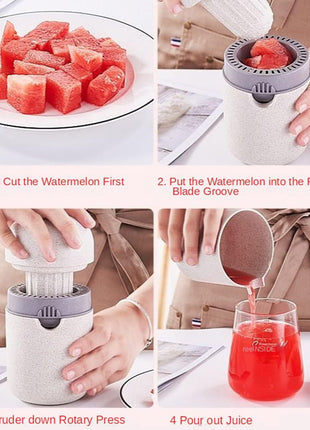 Manual Citrus Juicer with Measuring Cup, Lid, Strainer Ring and Dual Press Inserts