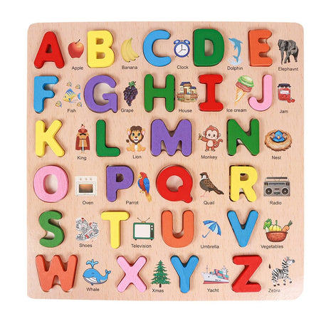 Wooden Alphabet Puzzle for Kids – 26 Lowercase Letters – Educational Plywood Board Toy