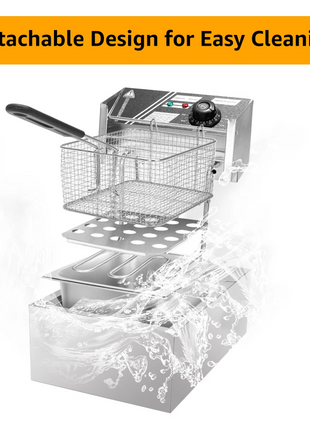 Electric Deep Fryer 5.5 L – 2500W Stainless Steel – Adjustable Temperature – Silver Finish