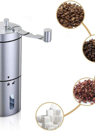 Manual Coffee Grinder Stainless Steel with Silent Ceramic Burr – Portable Hand Crank