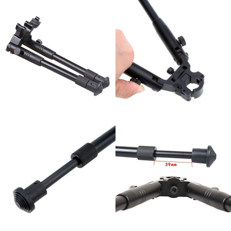 Tactical Rifle Bipod 21–25cm – Aluminium Alloy Spring Extension – Rubber Feet – Barrel Mount – Black