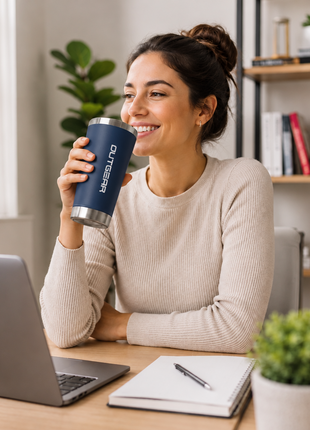 OutGear 600ml Double Wall Insulated Stainless Steel Thermos Cup with Built-In Bottle Opener, Matte Finish Navy