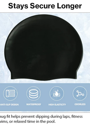 Silicone Swimming Cap Size 22×19 cm – Waterproof High Elasticity Black