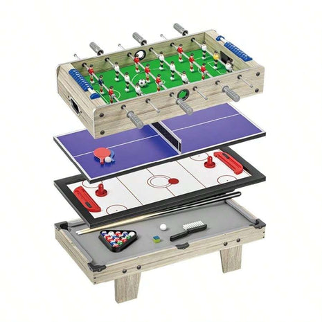 4-in-1 Tabletop Game Set – Compact Wood Game Table with Pool, Air Hockey, Table Tennis & Foosball – Accessories Included