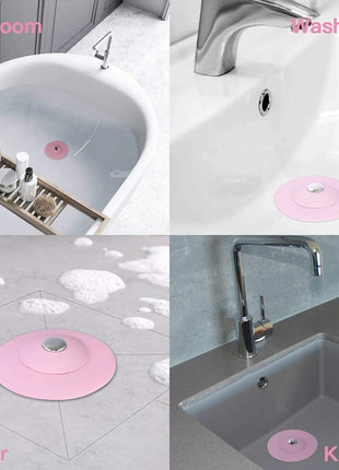 2-in-1 Silicone Sink Drain Stopper & Hair Catcher Universal Bathtub Plug 10cm Leak-Proof Pink