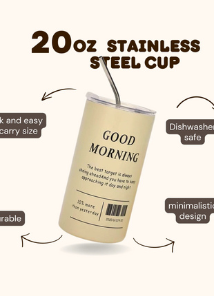 Thermal Insulated Coffee Cup 600ml – 304 Stainless Steel Inner – Vacuum Seal Lid – Reusable Metal Straw