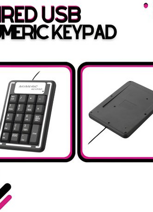 Wired USB Numeric Keypad 19-Key Plug & Play Number Pad for Laptop & Desktop, Black