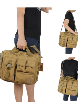 Tactical Laptop Bag 20L 600D Nylon with Padded 15.6" Sleeve Molle Briefcase Messenger Backpack Khaki/Green