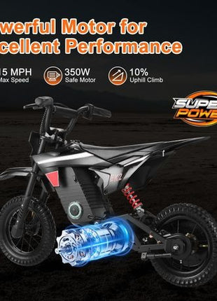 Kids Electric Dirt Bike 24V 250W Electric Motorcycle with 3 Speed Modes, IPX4, 25 km/h, 10–15 km Range, Ages 3–13