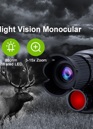Digital Night Vision Monocular 1080p 5x Zoom with IR LED – 984ft Range, 1.5" Screen, IP56 Waterproof, Black