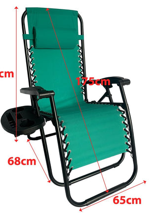 Outdoor Folding Reclining Lounge Chair 110×68×65 cm – Steel/Textilene – Adjustable Headrest & Cup‑Holder Tray – Multiple Colours