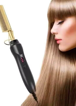 Hot Comb Hair Straightener for Coarse & Natural Hair – Fast Heating Electric Brush – Lightweight & Compact Styling Tool